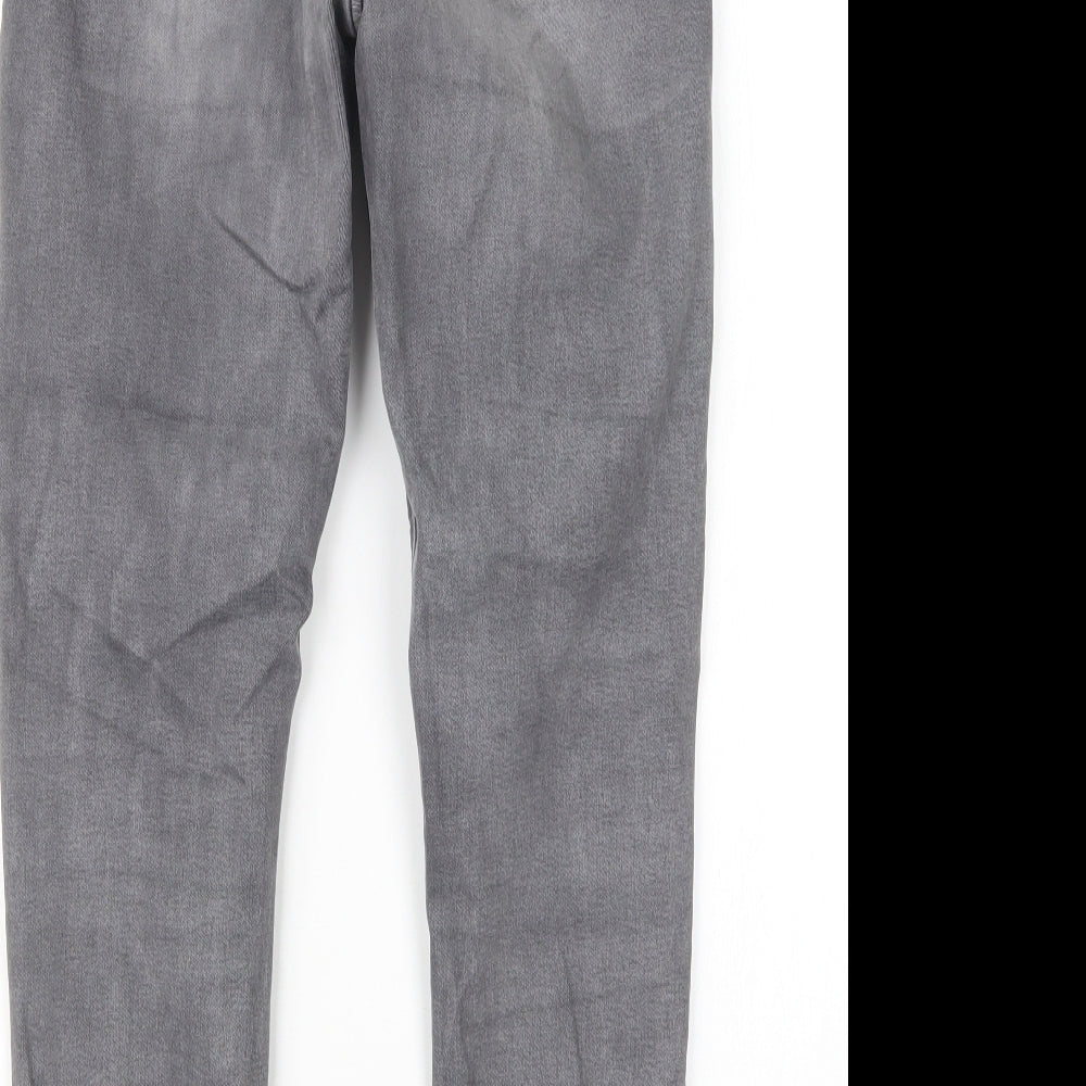 Brand and care label for Topshop women’s grey denim straight jeans, size UK 26, in, 26-inch leg
