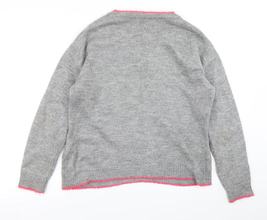 Primark Womens Grey Floral Knit Pullover Jumper Size S