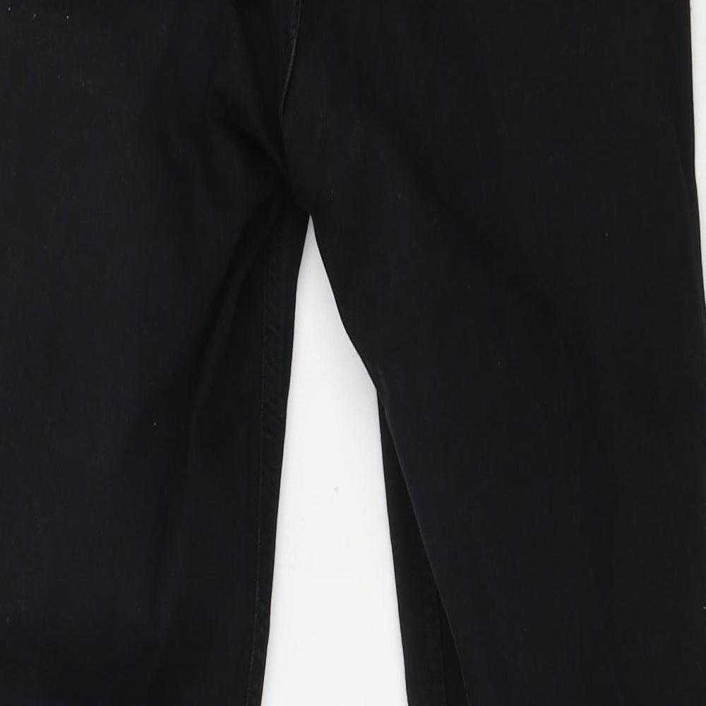 Brand and care label for Topshop women’s black denim skinny jeans, size UK 26, in, 25-inch leg