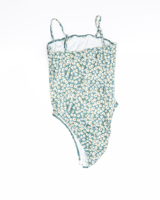 Back view of SHEIN women’s green floral bodysuit one-piece, size XS