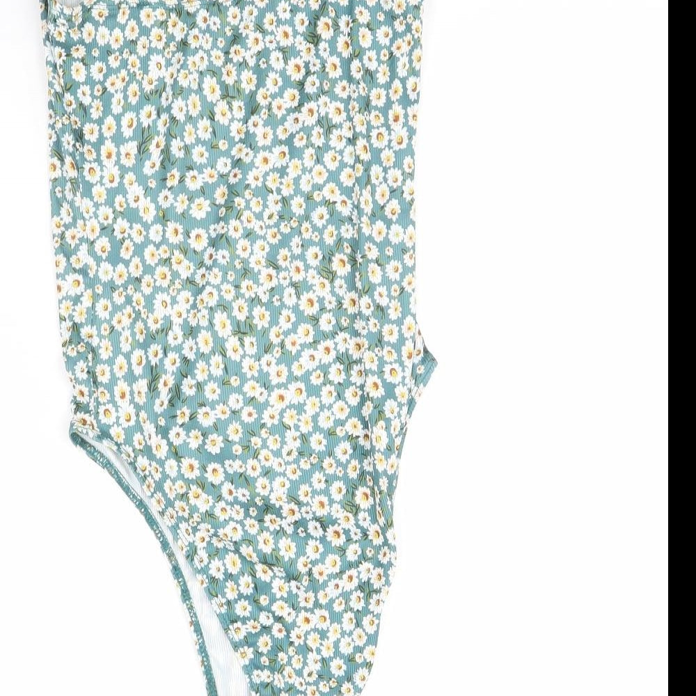 SheIn Womens Green Floral  Bodysuit One-Piece Size XS