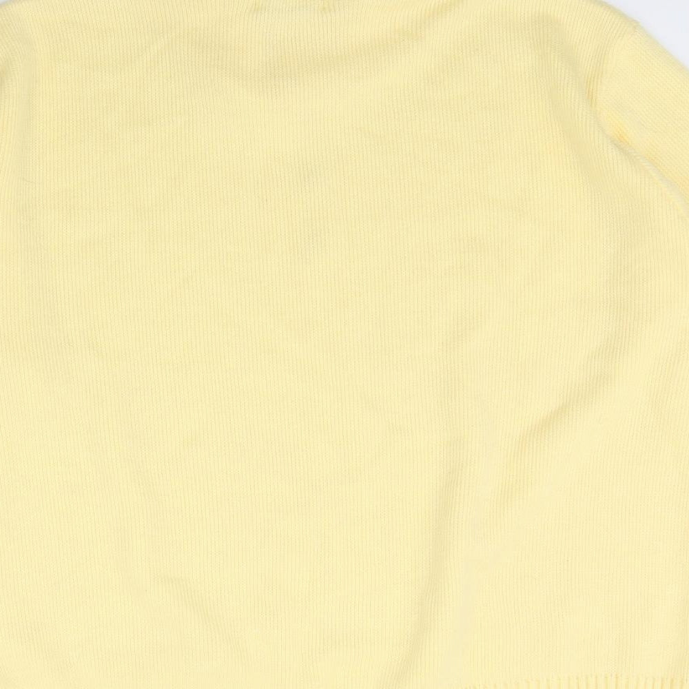 Brand and care label for Lizzi Clarke women’s yellow henley jumper, size L