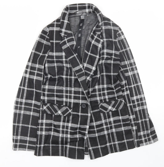 Additional front view of Primark women’s black plaid jacket suit, size UK 8