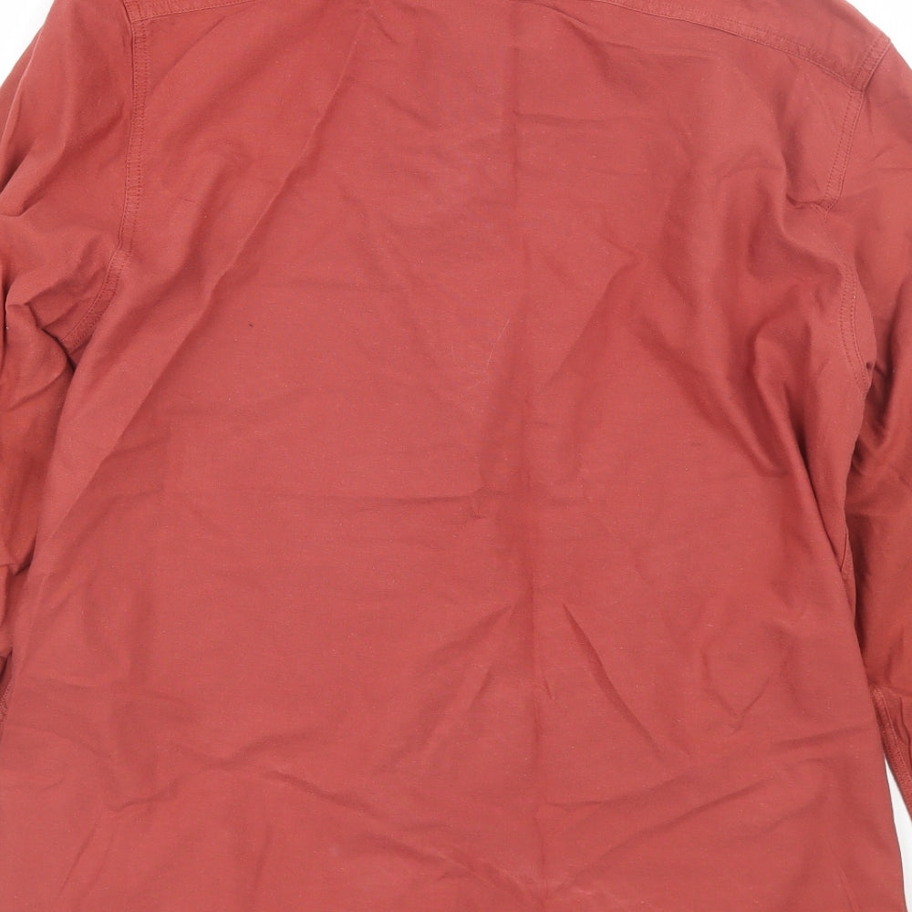 Mens UK Size L Easy Red Button-Up Long Sleeve Casual Shirt