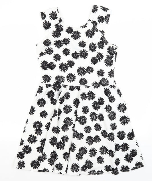 Additional front view of Club L women’s white floral fit & flare, size UK 12