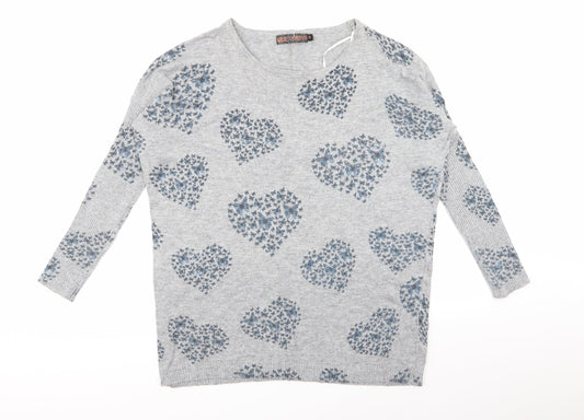 QED London Womens Grey Geometric Pullover Jumper Size S