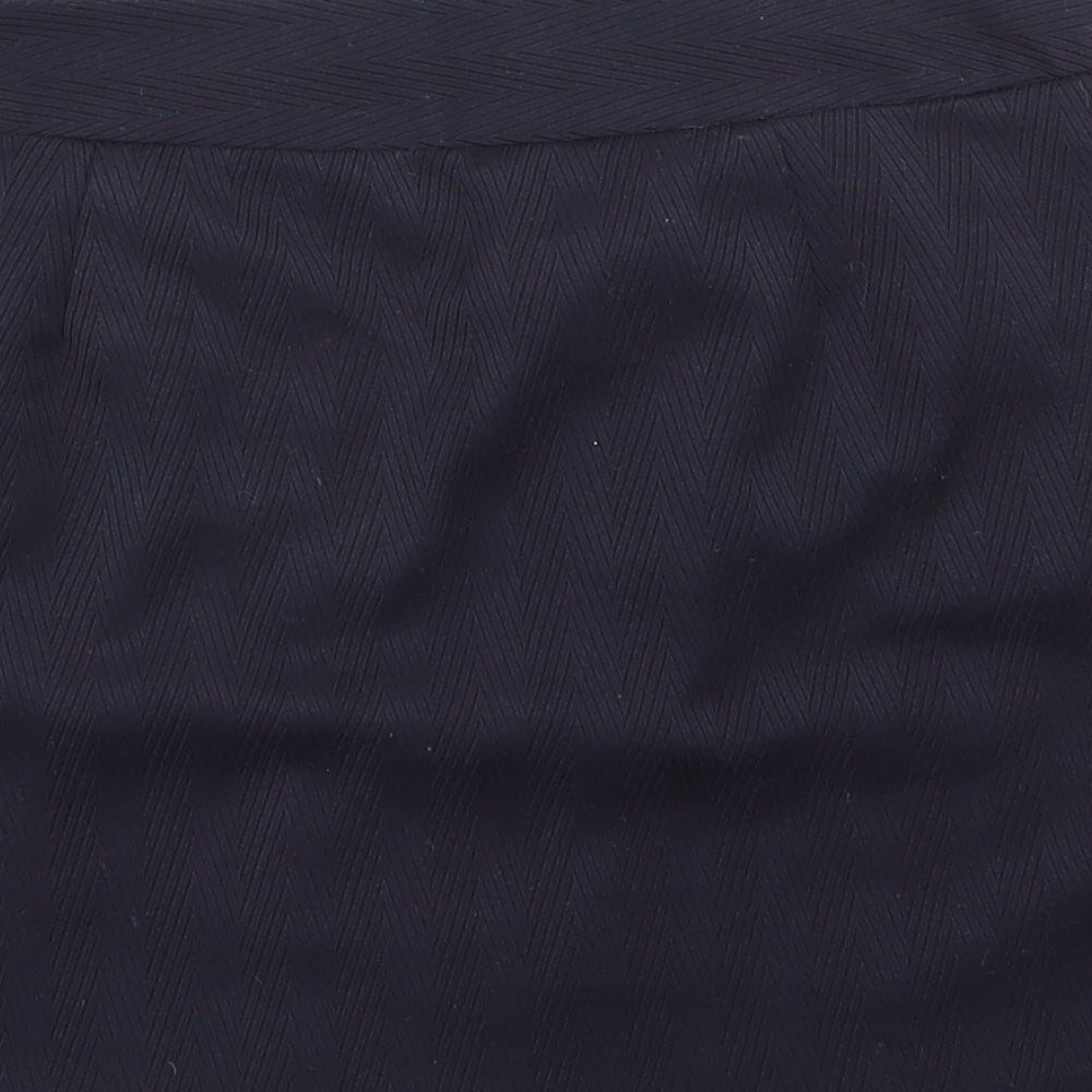 Brand and care label for Next women’s blue flare skirt, size UK 8