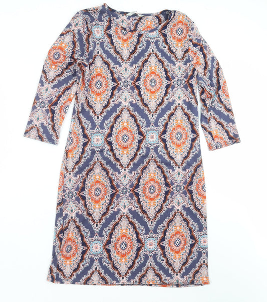 Additional front view of Peacocks women’s blue geometric shift, size UK 10