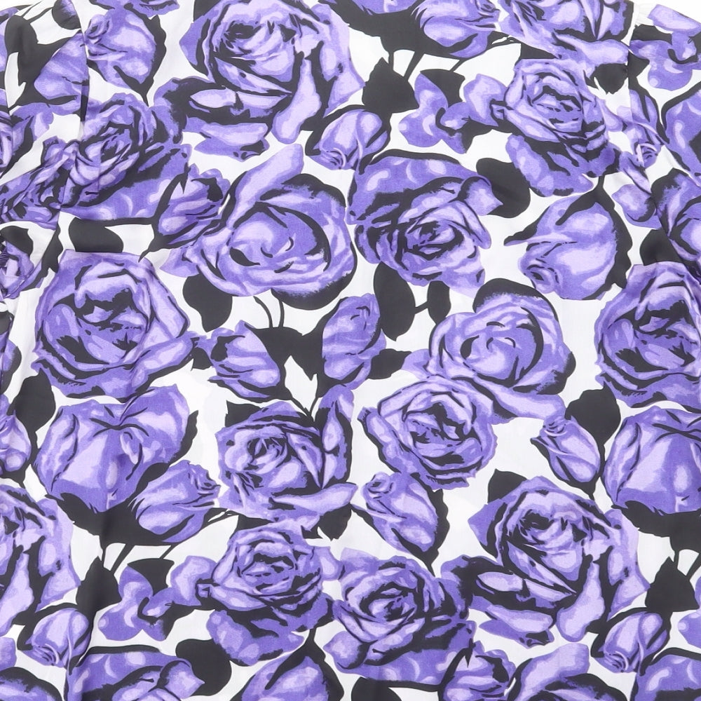 Brand and care label for Autonomy women’s purple floral basic blouse, size UK 10