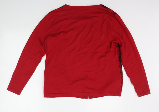 JUST ELEGANCE Womens Red Striped Pullover Jumper Size L