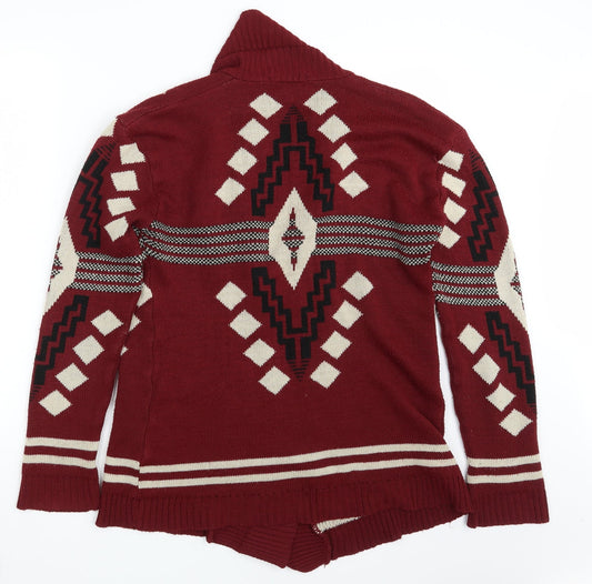 Boohoo Womens Red Geometric Knit Wrap Jumper Size M