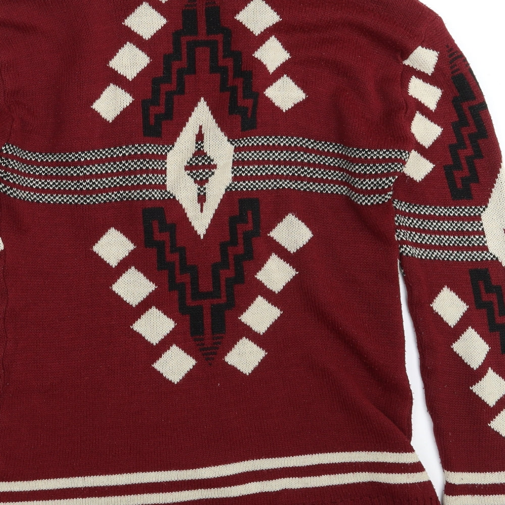 Boohoo Womens Red Geometric Knit Wrap Jumper Size M