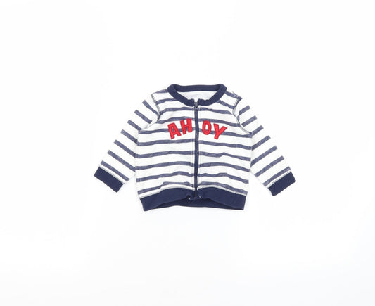 Matalan Baby White Striped Full Zip Jumper Size 3-6 Months