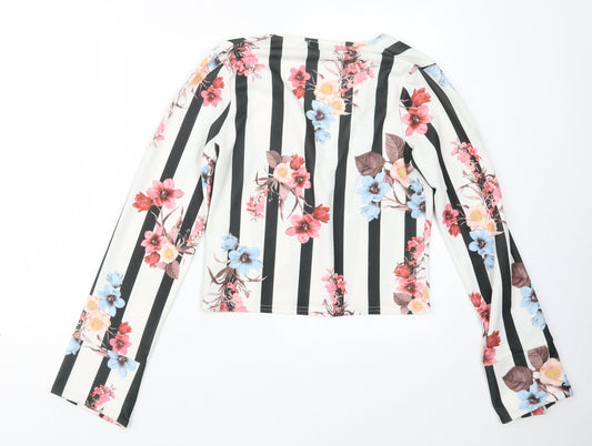 Boohoo Womens Black Geometric Basic Blouse Size 10