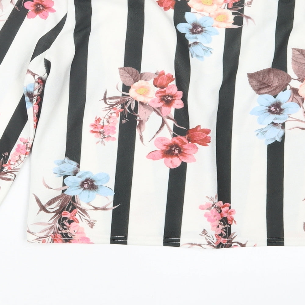 Boohoo Womens Black Geometric Basic Blouse Size 10