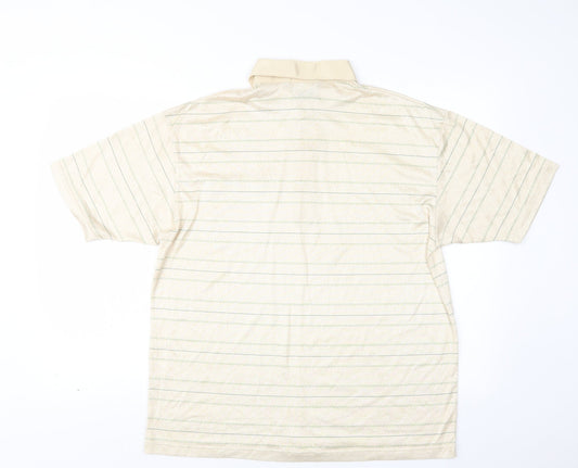 SAVATINI Mens Beige Striped Rayon Polo Size L