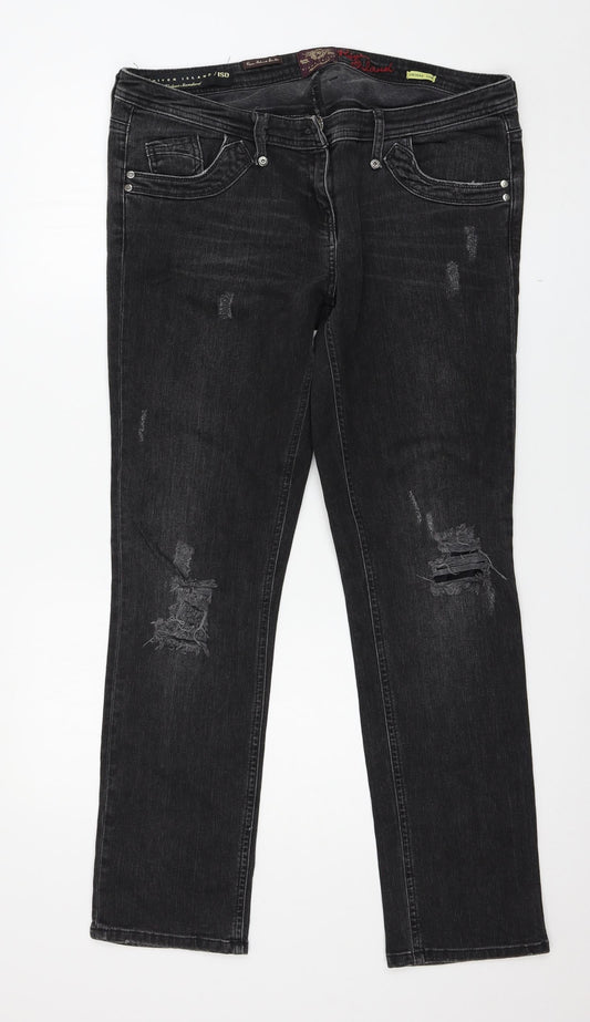Additional front view of River Island women’s black straight jeans, size UK 38, 30-inch leg