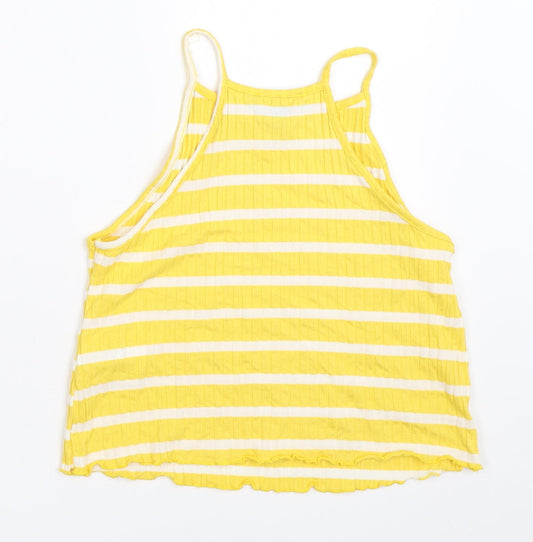 Primark Womens Yellow Striped Cropped Tank Size 10