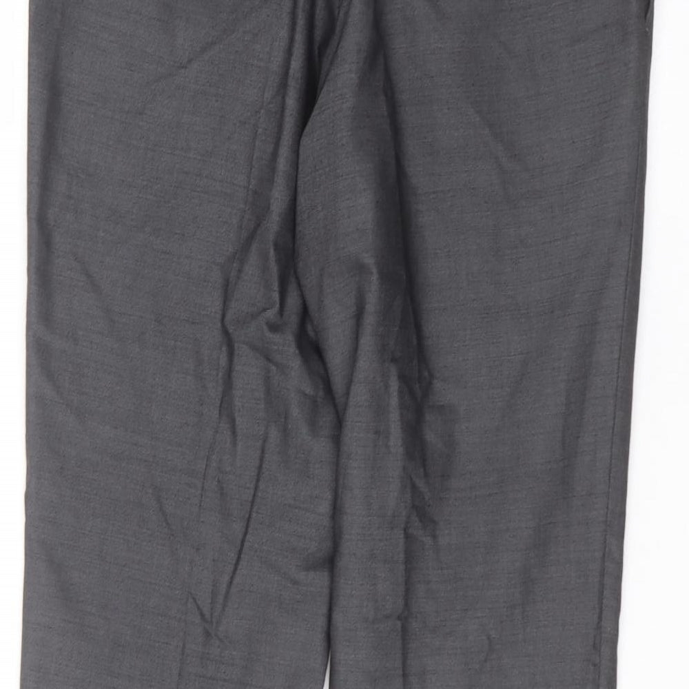 Brand and care label for River Island men’s grey dress pants trousers, size 34, in, 30-inch leg