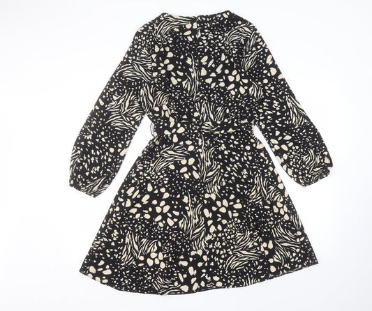Dorothy Perkins Womens Black Animal Print A-Line Size 10