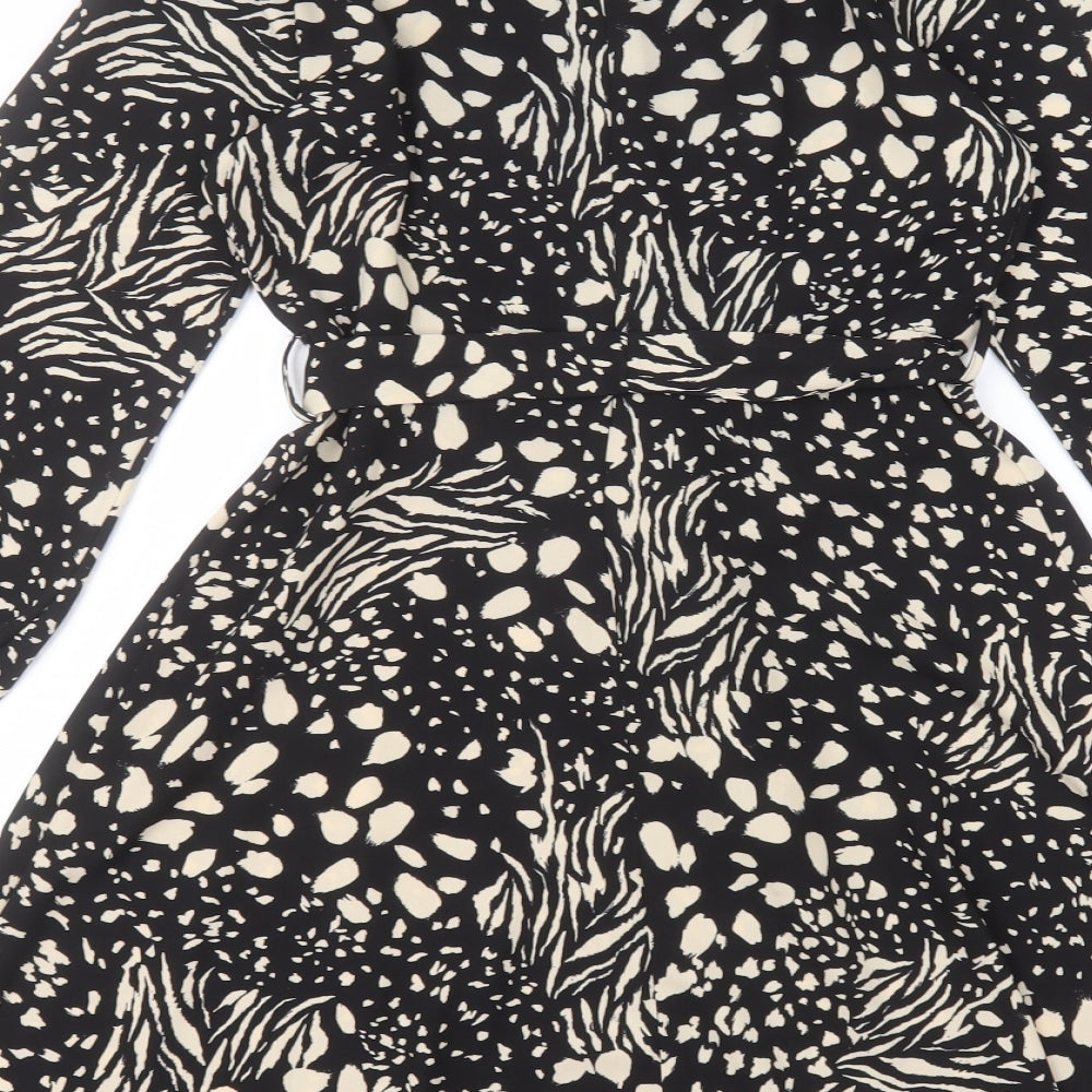 Dorothy Perkins Womens Black Animal Print A-Line Size 10