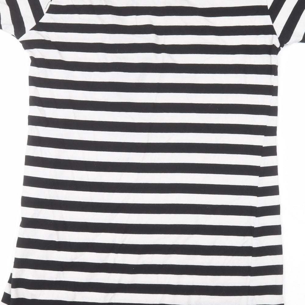 Brand and care label for Primark women’s white striped t-shirt dress, size UK 4, - loony tunes