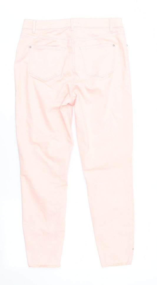 Denim Womens Pink Canvas Trousers Size 12 L26 in - Peach in Colour Freyed & Embroidered Hems Soft Feel