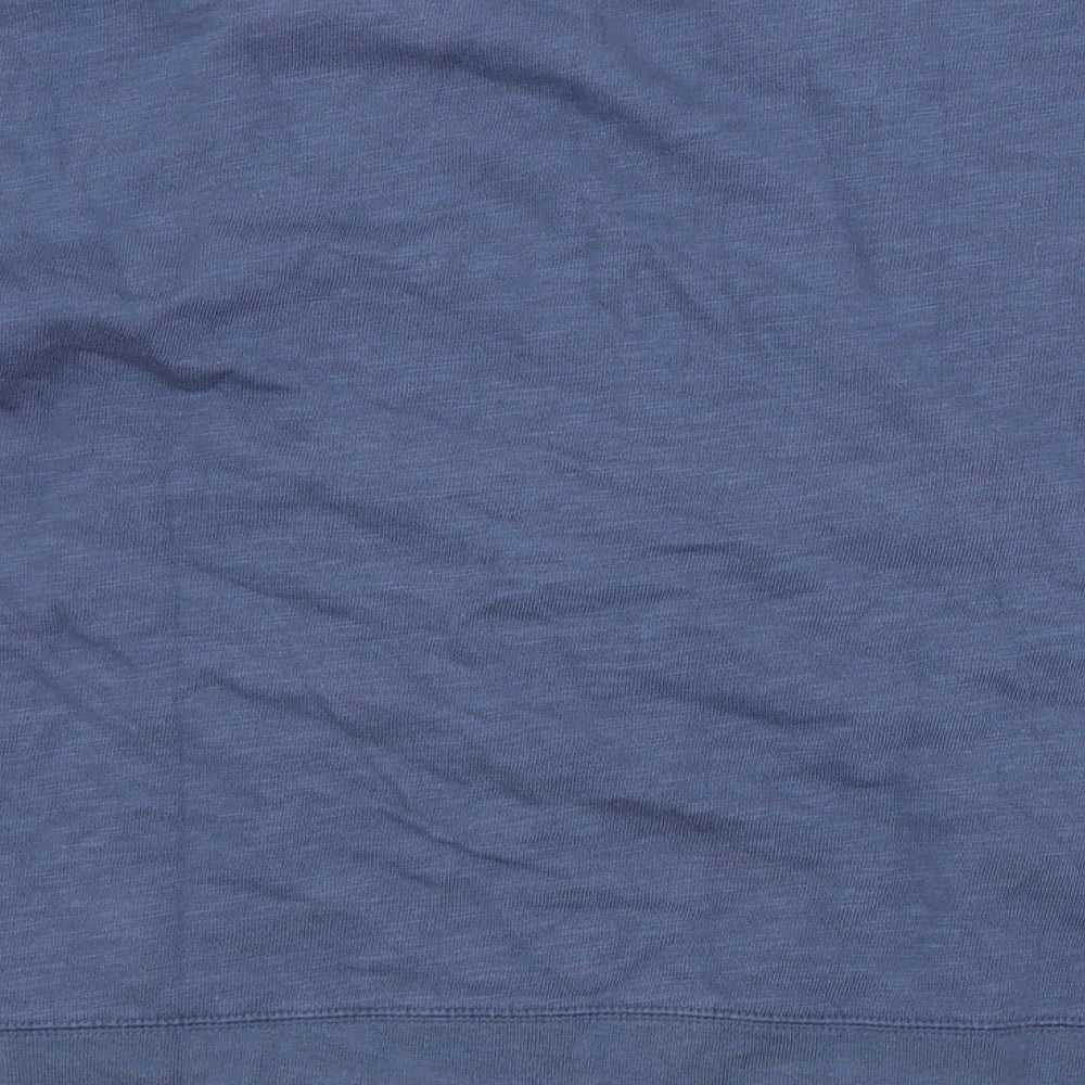 Brand and care label for Gap women’s blue pullover sweatshirt