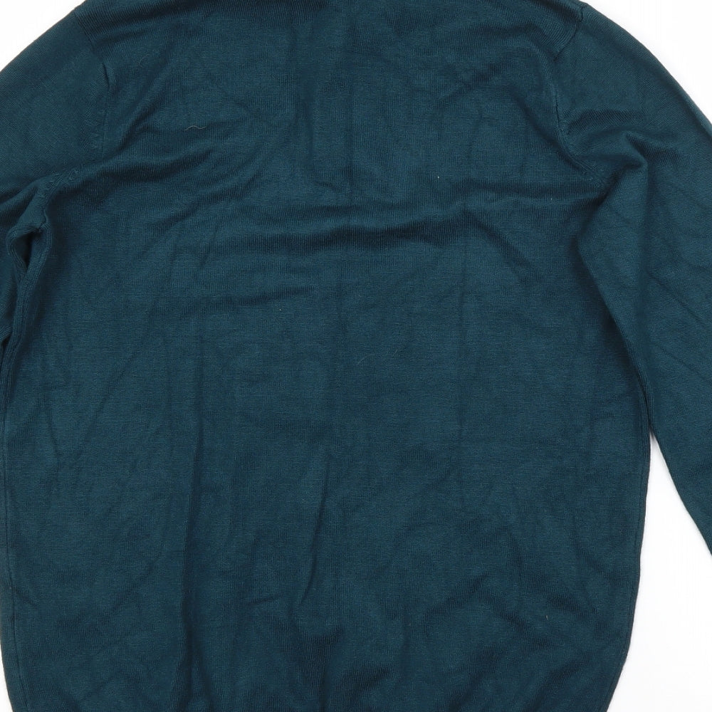 Brand and care label for River Island men’s blue jumper, size XS