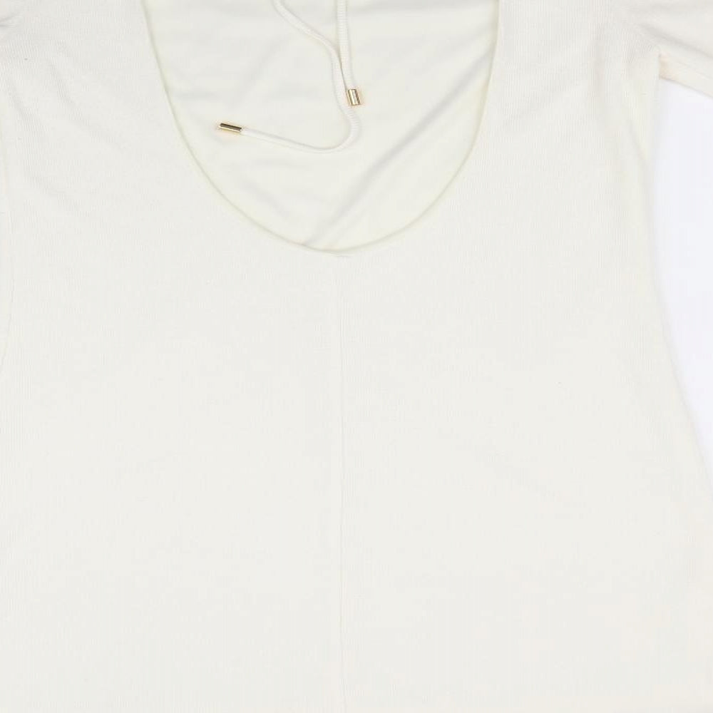 Brand and care label for Zara women’s white fit & flare - trumpet sleeves low back neck tie