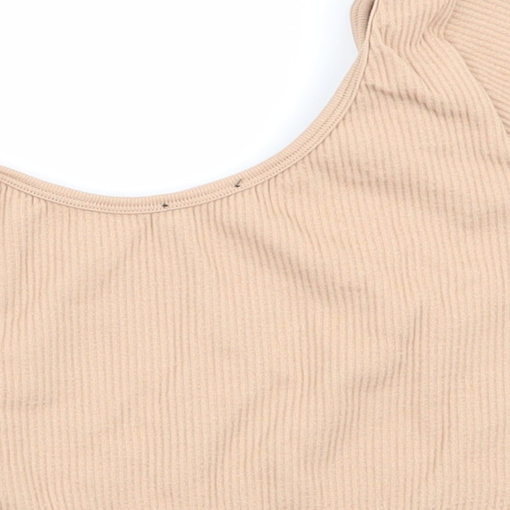 Womens UK Size 10 Zara Beige Basic T-Shirt