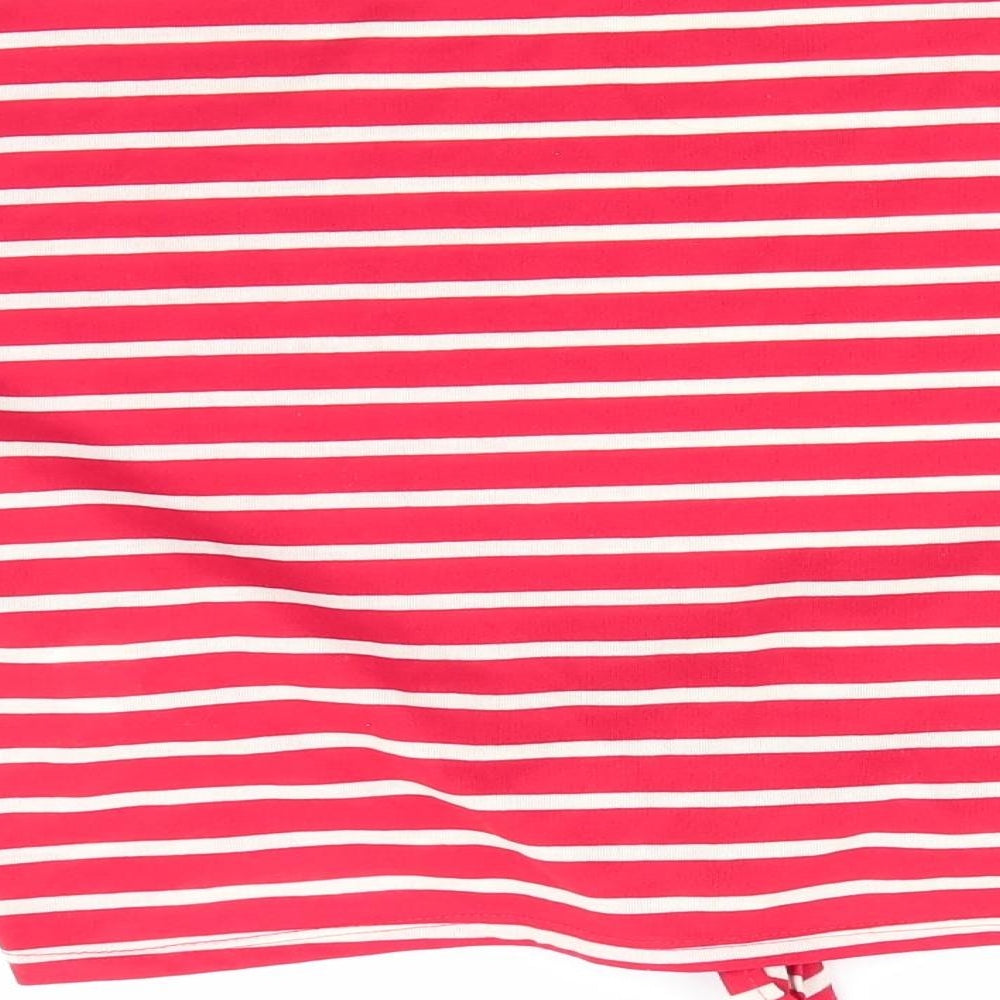 Primark Womens Red Striped Basic Blouse Size 6 - Batwing Sleeve & Tie Front Detail