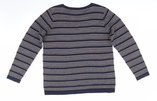 Isle Essentials Womens Blue Striped Pullover Jumper Size 14 - Blue & Beige Stripes