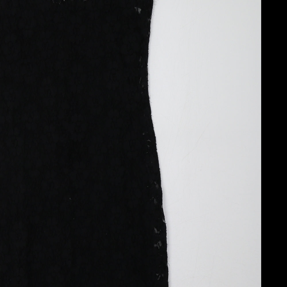 Brand and care label for Oasis women’s black floral a-line, size S, - lace overlay