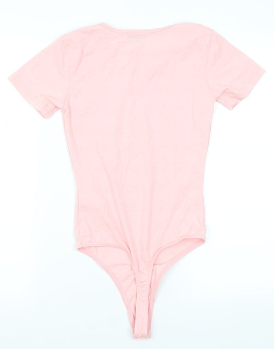 Back view of Missguided women’s pink bodysuit one-piece, size UK 4