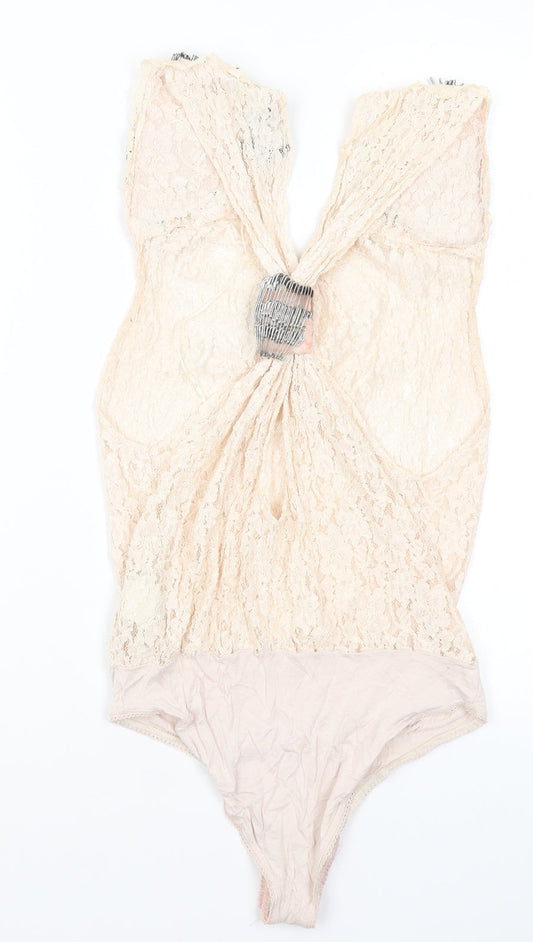 River Island Womens Beige  Viscose Bodysuit One-Piece Size 8