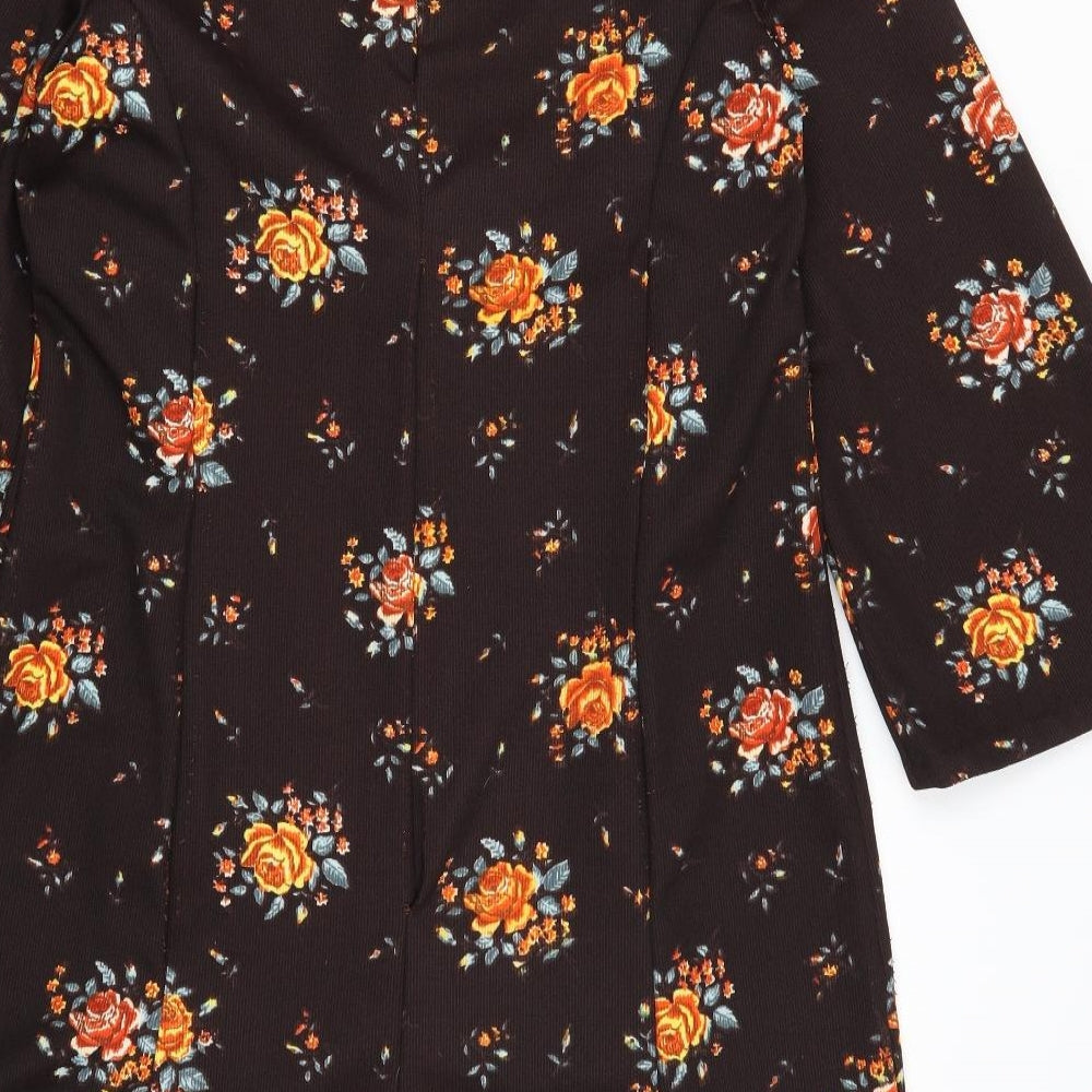 Preworn Womens Brown Floral Polyester A-Line Size M