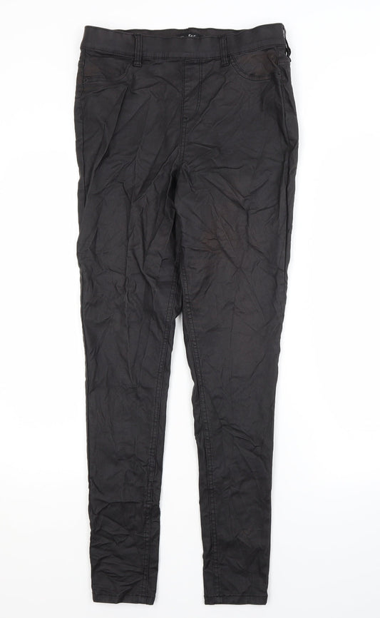 Additional front view of F&F women’s black viscose skinny jeans, size UK 12, 28-inch leg regular