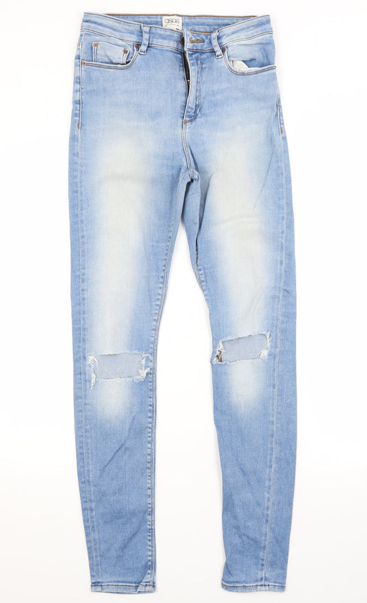 Additional front view of ASOS women’s blue cotton skinny jeans, size UK 28, in, 32-inch leg regular