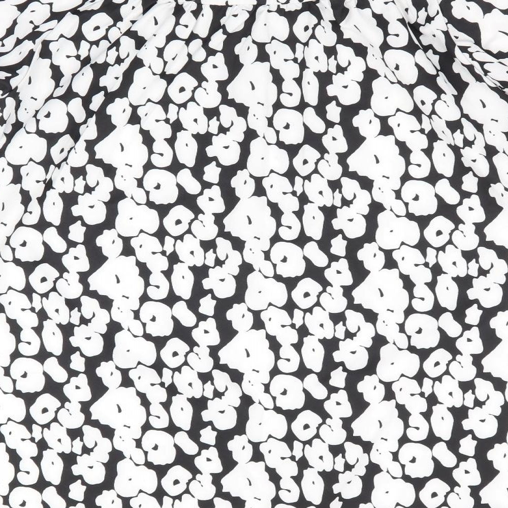 SheIn Womens Black Animal Print Polyester A-Line Size L - White Print Mandarin Collar