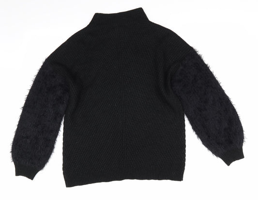 Primark Womens Black High Neck Acrylic Pullover Jumper Size S - Fluffy sleeves