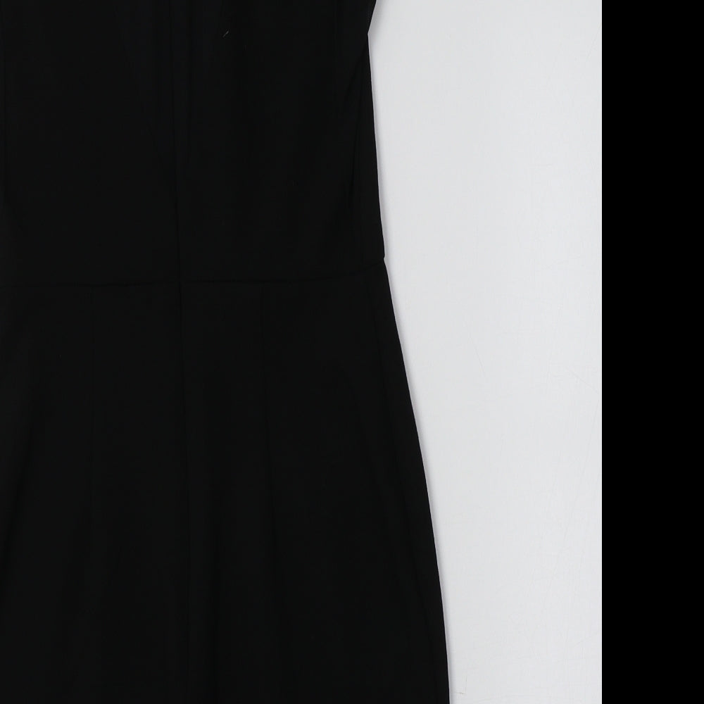 Brand and care label for Topshop women’s black viscose bodycon, size UK 6, crew neck - embellished collar