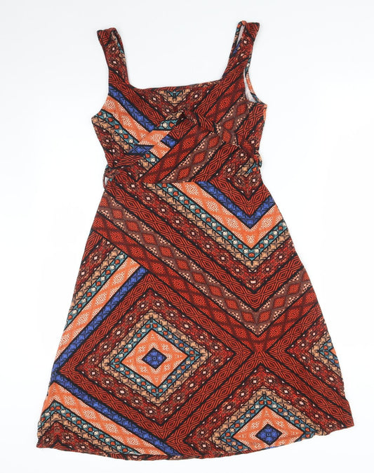 TU Womens Multicoloured Geometric Viscose A-Line Size 10