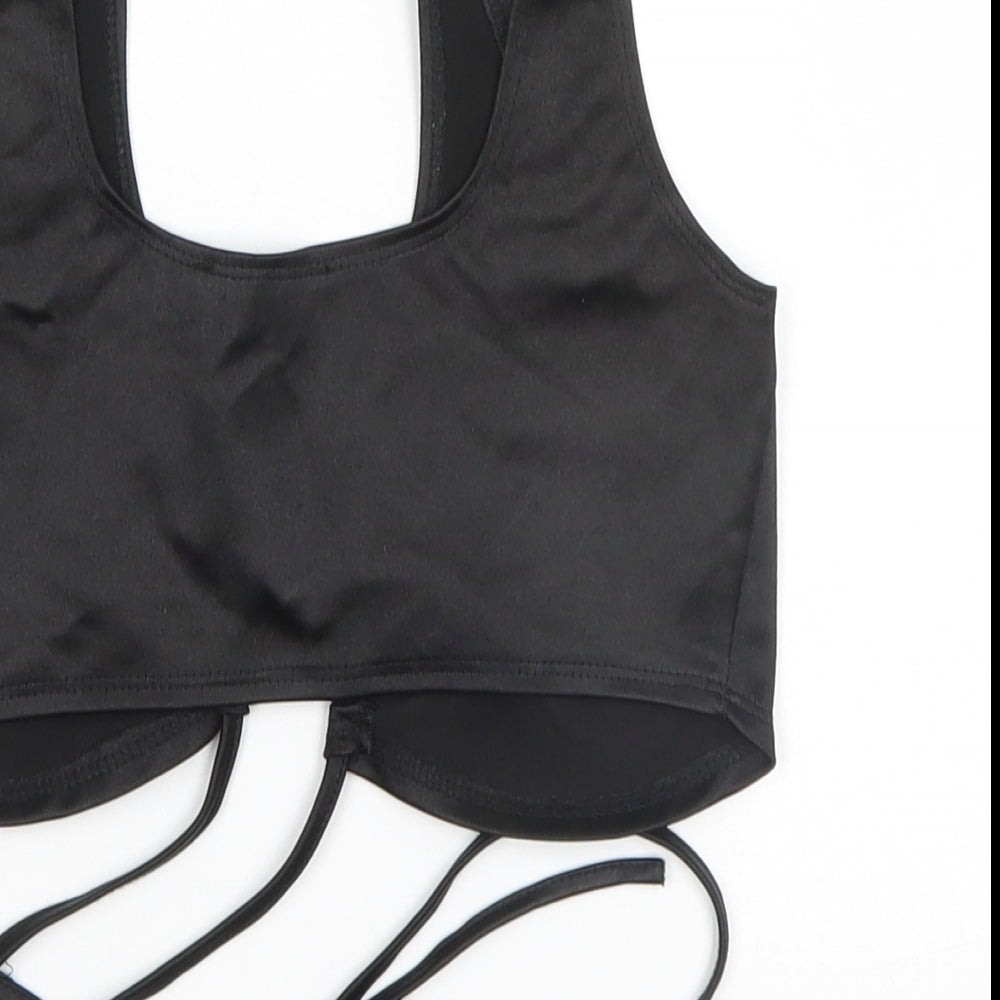 Womens UK Size 6 Flounce Black Basic T-Shirt
