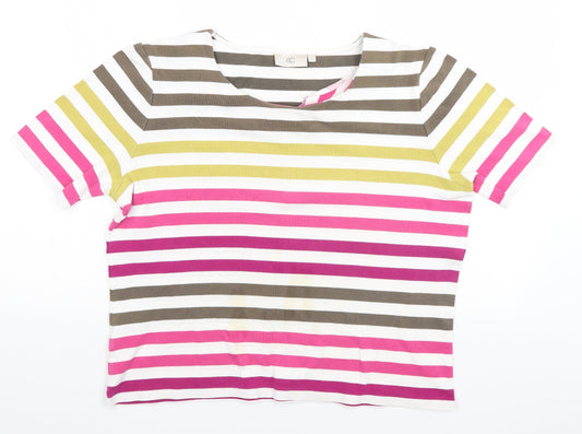 Additional front view of Country Casuals women’s white striped cotton basic t-shirt, size L