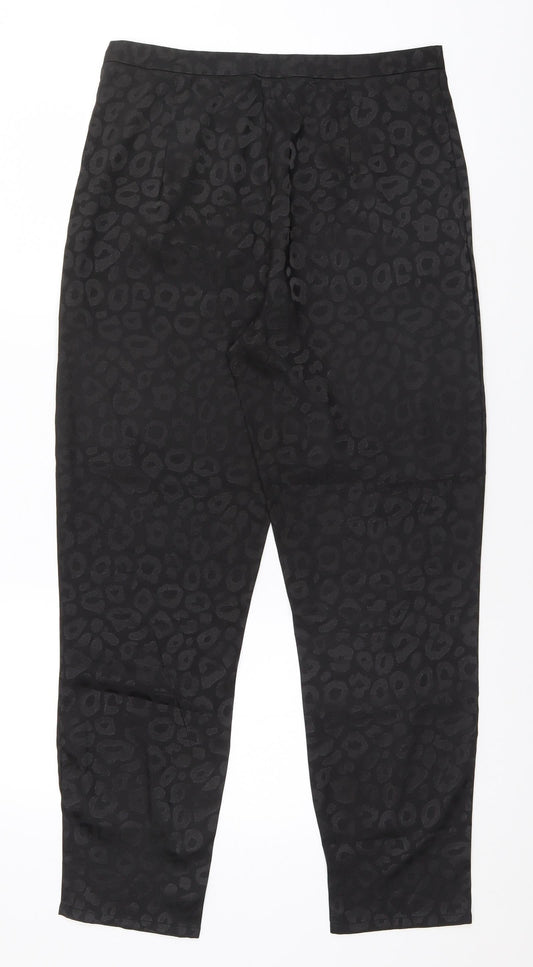 I SAW IT FIRST Womens Black Animal Print Cotton Trousers Size 12 L30 in Regular