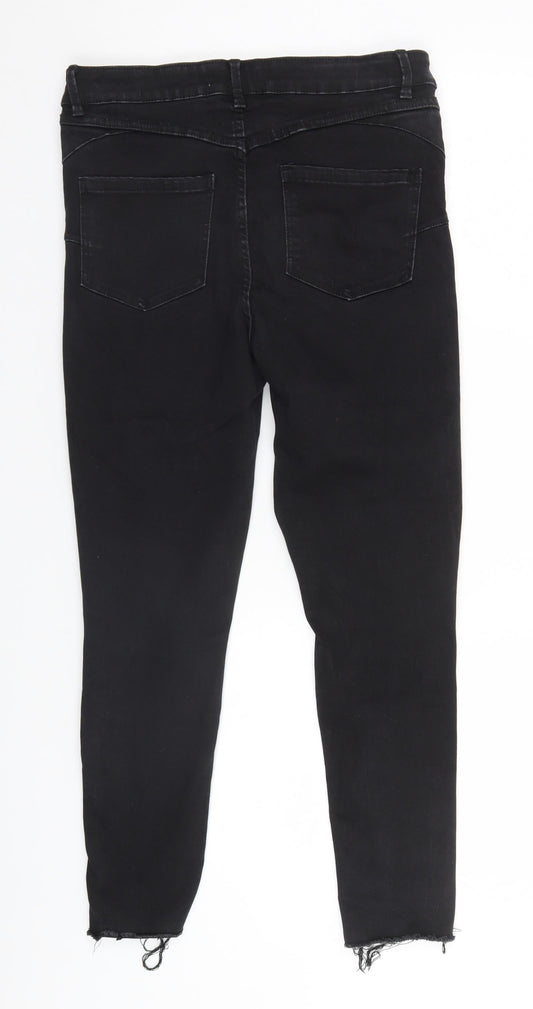 New Look Womens Black Cotton Straight Jeans Size 12 L25 in Regular