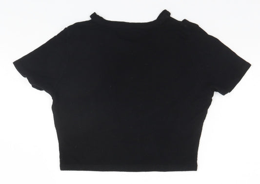 Boohoo Womens Black Polyester Basic T-Shirt Size 10 Round Neck