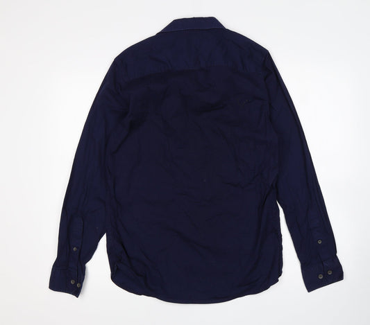 Silver Eight Mens Blue Cotton Button-Up Size M Collared