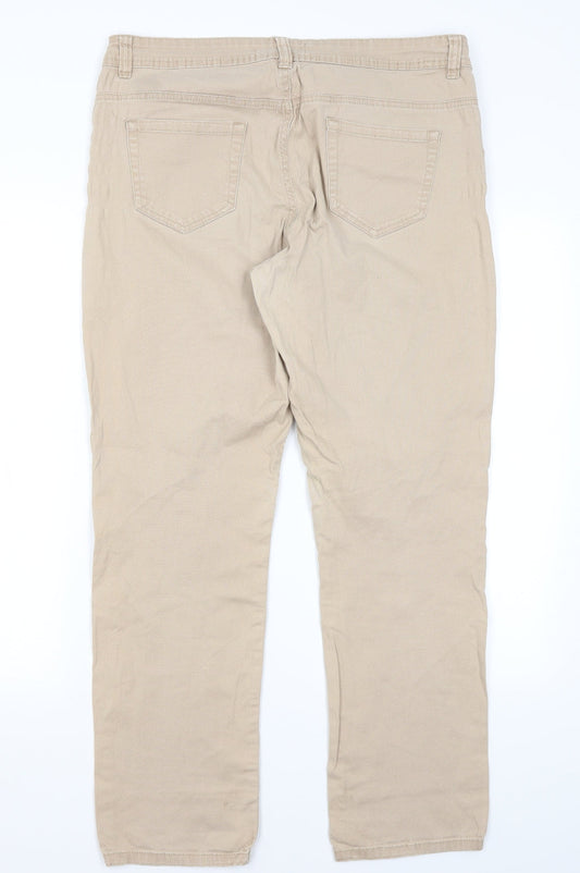 Back view of 24/7 women’s beige cotton chino trousers, size UK 16, 28-inch leg regular